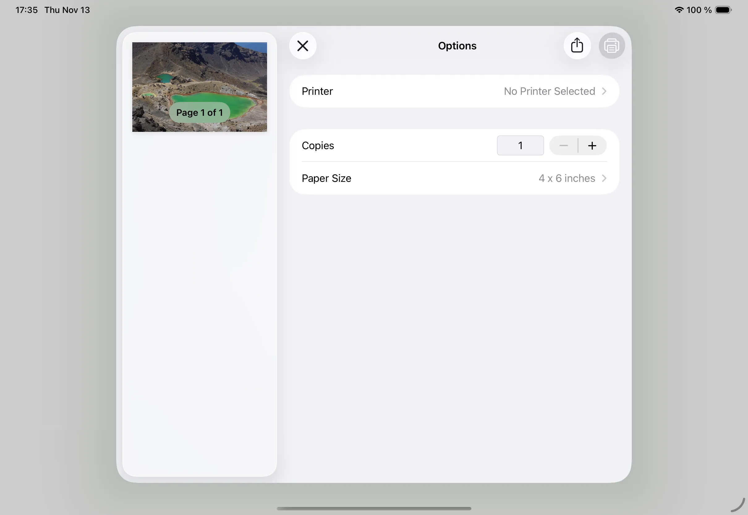 Standard Printing Dialog on iPadOS